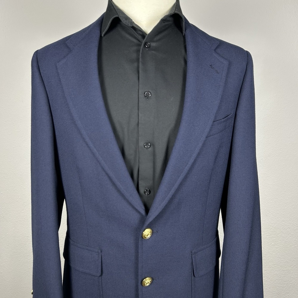 Vtg Chaps Ralph Lauren 40R Navy Blazer Sport Coat made In USA Gold Equestrian